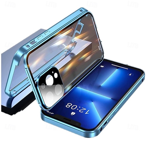 telefone Capinha Para Apple iPhone 16 15 14 Pro Max Plus iPhone 13 12 11 Pro Max Mini Caso de Adsorção Magnética Dupla Face Anti peep Protetor de lente de câmera Côr Sólida Metal