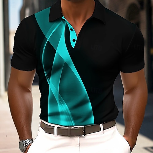  Men's Abstract Geometic Polo Short Sleeve Polo Shirts Collared Shirts Business Casual Outdoor Athleisure Daily Wear 3D Print Summer Black Yellow Red