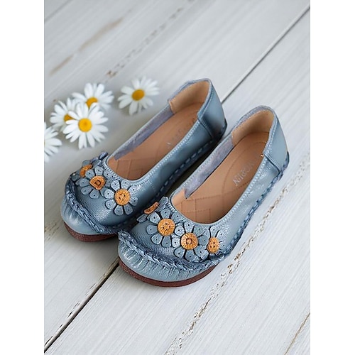 Damen-Ballerinas aus hochwertigem Leder mit Blumen- und Rüschendesign – bequemer Retro-Stil für Frühlingsspaziergänge im Garten, Wochenendbrunch und tägliche Besorgungen