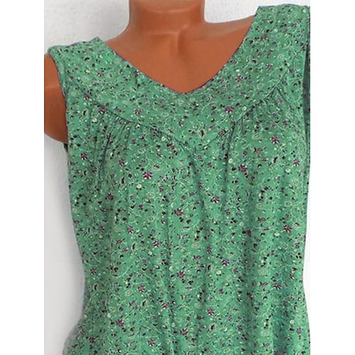  Femmes Débardeur caraco Fleuri Quotidien Occasionnel Sans manches Col en V Hauts Réguliers Quotidien Imprimé Noir Blanche Rose Claire Vert Été