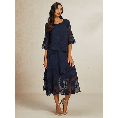  Damen Spitzenbluse Bluse Elegante Oberteile Chiffon Tops Einfarbig Elegant Stilvoll Basic Dreiviertelarm Glockenärmel U-Boot-Ausschnitt Normale Oberteile Hochzeitsgast Arbeit Täglich Asymmetrischer