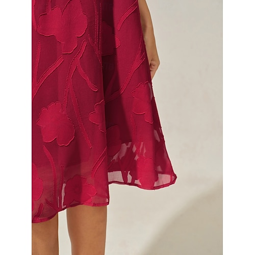  Dame Knelang kjole Chiffonkjoler Elegant Fritid Løstsittende Blomstret Kortermet Crew-hals Rød Sommer