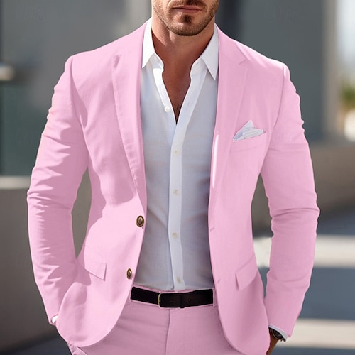  Bărbați Absolvire Blazer Afaceri Petrecere cu cocktail Petrecere Nuntă Modă Casual Primăvara & toamnă Poliester Culoare solidă Buzunar Nasturi Comfortabil Cu Un Nasture Blazer Roz Deschis Galben Roz