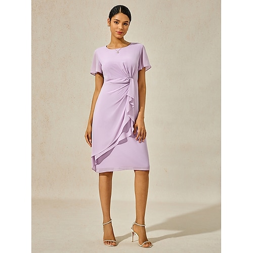  Mulheres Vestido midi Vestido Em Camadas Elegante Formal Borboleta Convidado do casamento Coquetel Normal Tecido Manga Curta Gola Redonda Roxo Claro Verão