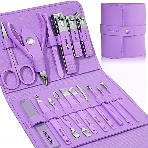  16 in1 Professional Nail Clippers Pedicure Kit Manicure Set , Stainless Steel Nail Care Tools Grooming Kit with Luxurious Travel Leather Case for Thick Nails Men Women Gift