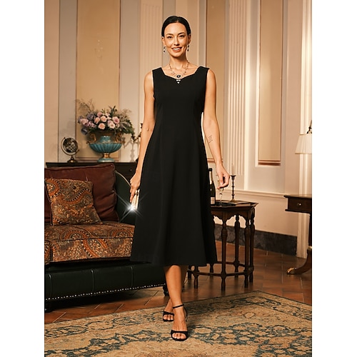  Dam Midiklänning Sheath Dress A linjeklänning Elegant Bröllop Fest Bröllopsgäst Normal Ensfärgat Ärmlös V-hals Grå rosa Svart Vinröd Marinblå Sommar Vår Höst Vinter