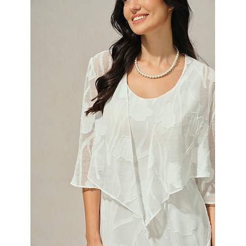  Dames haalt zijn schouders op Effen Kleur Bloemig Grafisch Elegant Stijlvol Basic 3/4 mouw Assymmetrisch Croptops Bruiloft gast Strand bruiloft Pailletten Lapwerk Wit Zomer Lente Herfst