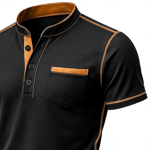  Herre Henly-skjorte T-skjorter Henley Topp Kortermet Helfarge عادي Ensfarget Mote Designer Fritid Knapper Fargeblokk Ren Henley utendørs Avslappet Daglig Sommer Alle årstider Svart Hvit Navyblå