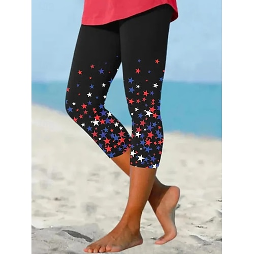  Självständighetsdagen Kvinnors Patriotiska Fjärde juli Leggings Semester Vintage Mode Långt Ben Hög Midja Byxor Grafisk Flagga Tryck Andningsbar Mjuk Elastisk Formell Semester Kontor