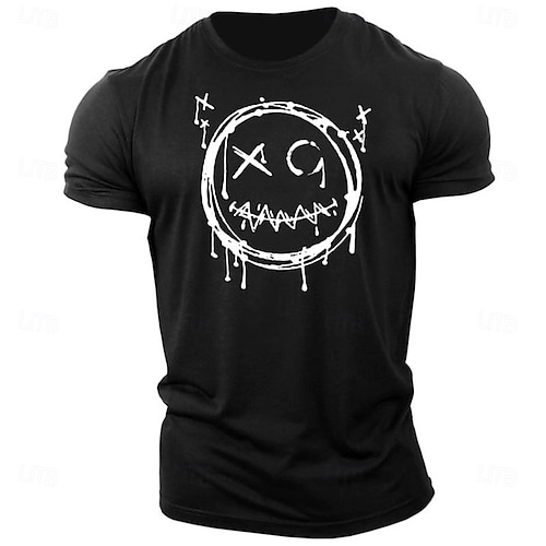  Hombre Caricatura Estampados Gracioso Cara de la sonrisa Camiseta Camisetas gráficas Algodón Manga Corta Gráfico Camisa Gris brezo Negro Blanco Camiseta cómoda Exterior Calle Ropa de diseñador de moda
