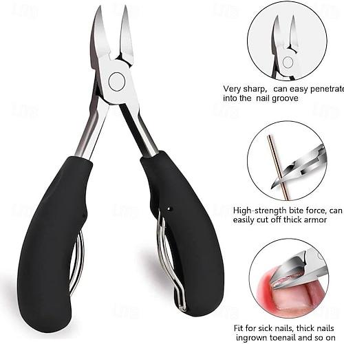  Set di 7 tagliaunghie per anziani con unghie spesse, tagliaunghie per adulti con manico lungo e resistente, kit di strumenti per unghie incarnite, grande tagliaunghie in acciaio inossidabile.