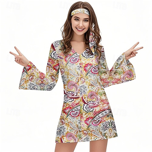 Retro Vintage Boho 1970s Dress Headband Hippie Disco Floral Fancy Dress  Women's Halloween Carnival Vacation Music Festival Festival Adults' Dress  Headband 2026 - $27.99