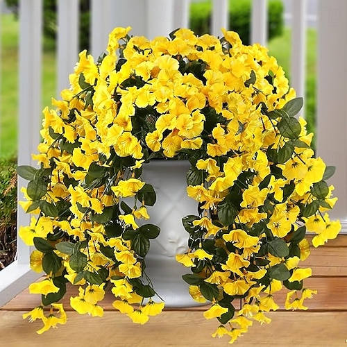  Pachet de 2 flori artificiale false, plante suspendate pentru exterior, decor de primăvară-vară, din mătase artificială, rezistente la UV, viță de vie realistă, pentru verandă, terasă, balcon