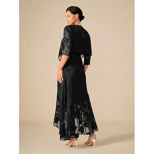  Femmes Robe maxi Robe à Volants Élégant Mariage robe demoiselle d honneur Soirée Fleuri Sans manches Col en U Noir Été Printemps