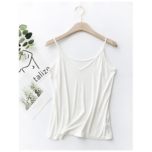  Women's Camisole Tank Top Solid Color Daily Basic Casual Sleeveless Strap Regular Tops Daily Backless Black White Pink Navy Blue Green Summer