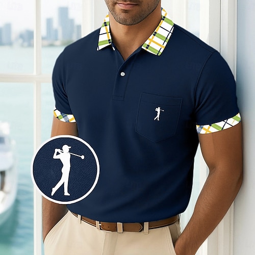  Pánské Golfová košile Polokošile Pique Obchod Ležérní Žebrovaný polo límec Krátký rukáv Módní Základní Pevná barva Pléd Knoflíky Logo Léto Jaro Jaro & podzim Běžný Žlutá Námořnická modř Trávová zelená