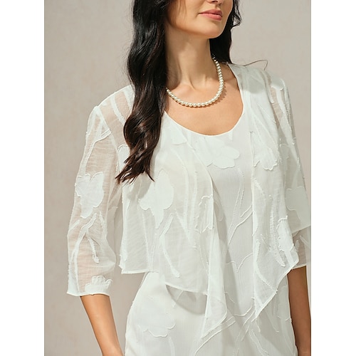  Dames haalt zijn schouders op Effen Kleur Bloemig Grafisch Elegant Stijlvol Basic 3/4 mouw Assymmetrisch Croptops Bruiloft gast Strand bruiloft Pailletten Lapwerk Wit Zomer Lente Herfst