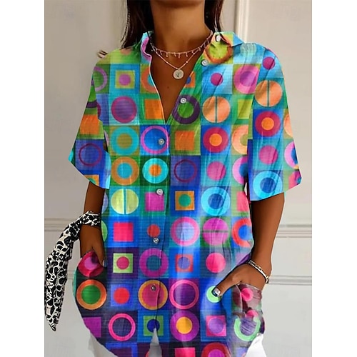  Women's Shirt Floral Graphic Abstract Daily Casual Short Sleeve Shirt Collar Regular Tops Daily Blue Fuchsia Summer Spring