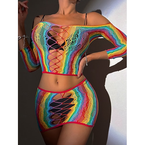 Pride Bodysuit LGBTQ Sexy Drag & Glam Mesh Fishnet Rainbow Striped Adults'  Women's Halloween Pride Parade Pride Month Rave Festival Dress Up 2026 -  CAD $23.99