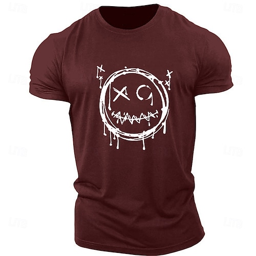  Hombre Caricatura Estampados Gracioso Cara de la sonrisa Camiseta Camisetas gráficas Algodón Manga Corta Gráfico Camisa Gris brezo Negro Blanco Camiseta cómoda Exterior Calle Ropa de diseñador de moda