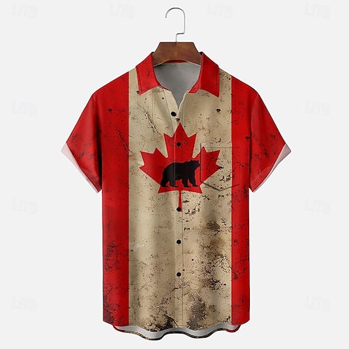  Canada Day Men's Canada Maple Leaf Shirt Summer Shirt Button Up Shirt Short Sleeve Fashion Casual Holiday Summer Spring Turndown 3D Print Collared Shirts Front One Pocket Red