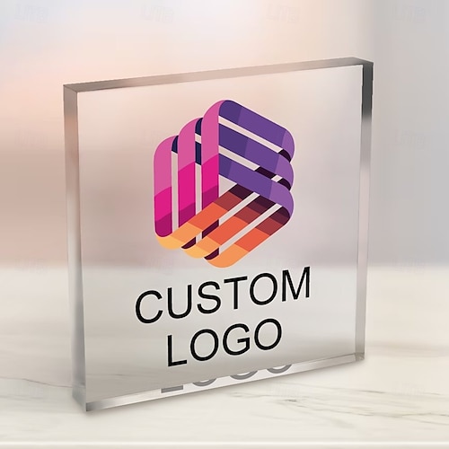  Personalized Acrylic Logo Plaque Custom Photo and Text Plaque ,Display Sign for Collectible Figurines, Desk or Shelf Decor