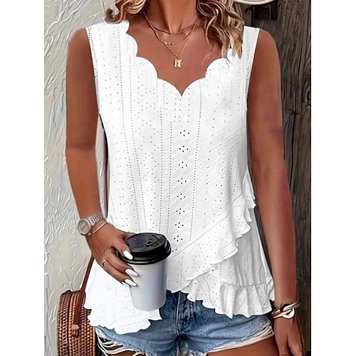  Dame Camisole Tank Top عادي Daglig Fritid Ermeløs V-hals Vanlige topper Daglig Drapering Snørehull Hvit Gul Rosa Grønn Lyseblå Sommer
