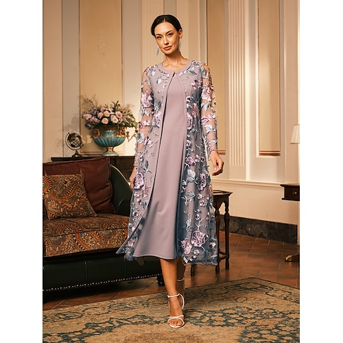  Women's Coat Breathable Lace Embroidered Elegant Floral Formal Wedding Party Long Crewneck Loose Fit Long Sleeve Outerwear Gray Pink Black Burgundy Summer Spring