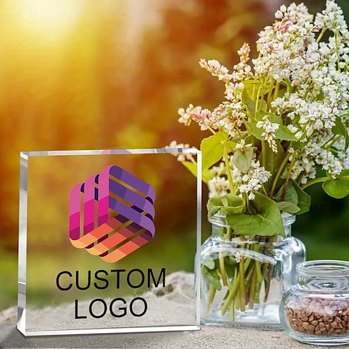  Personalized Acrylic Logo Plaque Custom Photo and Text Plaque ,Display Sign for Collectible Figurines, Desk or Shelf Decor