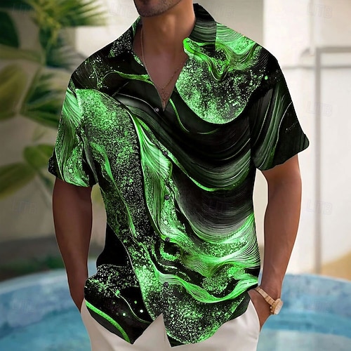  Per uomo Lusso Astratto Marmo Camicia Camicia con Bottoni Manica Corta Moda Casual Vacanza Ferie Abbigliamento casual alla moda Estate Primavera Collo ripiegato Stampa 3D camicie con colletto Nero