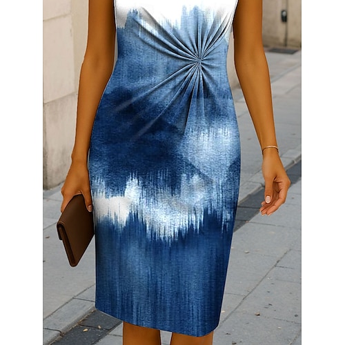  Damskie Sukienka midi Sukienka ołówkowa Sukienka obcisła Formalny Boho Codzienny Regularny Ombre Graficzny Abstrakcja Krótki rękaw Półgolf Czerwony Niebieski Fioletowy Zielony Lato Wiosna