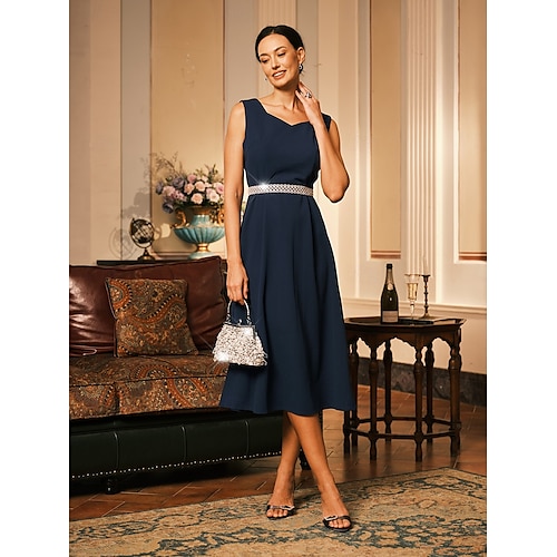  Dam Midiklänning Sheath Dress A linjeklänning Elegant Bröllop Fest Bröllopsgäst Normal Ensfärgat Ärmlös V-hals Grå rosa Svart Vinröd Marinblå Sommar Vår Höst Vinter