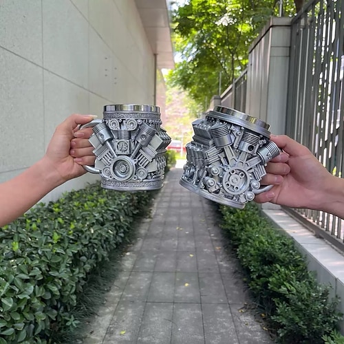  Engines Stainless Steel Mug, Creative Resin and Stainless Steel Coffee Cup, Unique Personality Drinkware, Stylish Whiskey Glass, Perfect Gift and Decorative Figurine for Home and Office