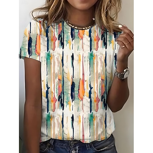  Pentru femei Tricou Grafic Geometric Dungi Epocă Stilat Clasic Manșon scurt Stil Nautic Topuri obișnuite Zilnic Imprimeu Negru Alb Bleumarin Albastru piscină Mov Vară Primăvară