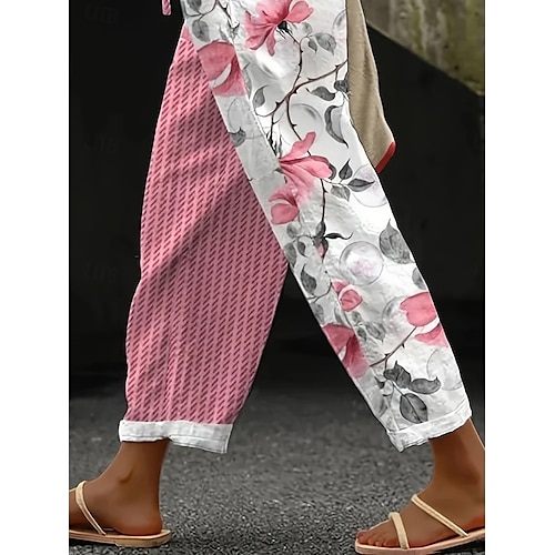  Dam Kinesiska Säckiga byxor Beach Shorts Vintage Mode Grundläggande Fullängd Hög midja Blommig Grafisk Rutig Tryck Andningsfunktion Mjuk Microelastisk Semester Casual Ledigt Rosa Sommar Vår Normal