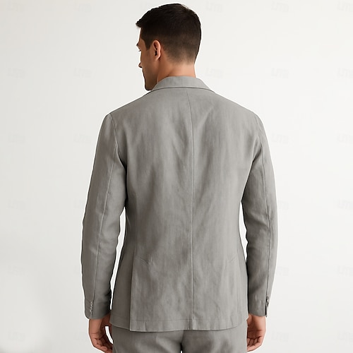  Herre Blazer jakke Bryllup jubileum Fest Sommer Vår Lin Helfarge Enkelt Brystet Enn-knapp Blazer Mørkegrå Svart Navyblå Blå