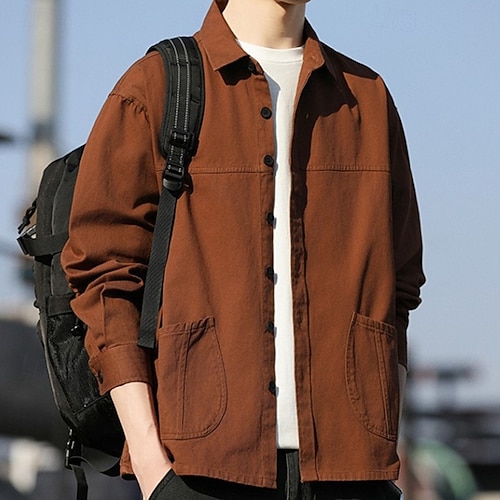  Per uomo Camicia Camicia casual Giacca camicia Semplice Vacanza Abbigliamento quotidiano Nero Arancione Verde militare Caffè Manica Lunga Bavero Primavera Autunno Abbigliamento Tasca