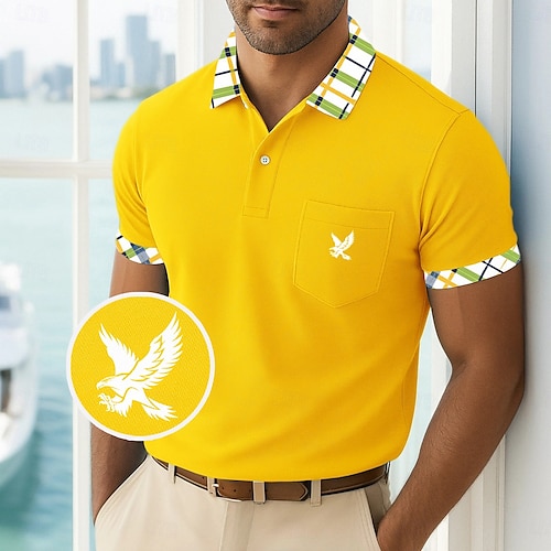  Pánské Golfová košile Polokošile Pique Obchod Ležérní Žebrovaný polo límec Krátký rukáv Módní Základní Pevná barva Pléd Knoflíky Logo Léto Jaro Jaro & podzim Běžný Žlutá Námořnická modř Trávová zelená