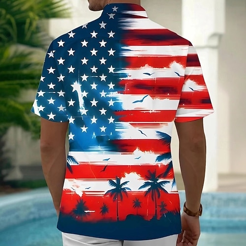  Independence Day Men's American US Flag Patriotic Fourth of July Shirt Summer Shirt Button Up Shirt Short Sleeve Fashion Casual Holiday Summer Spring Turndown 3D Print Collared Shirts Front One Pocket