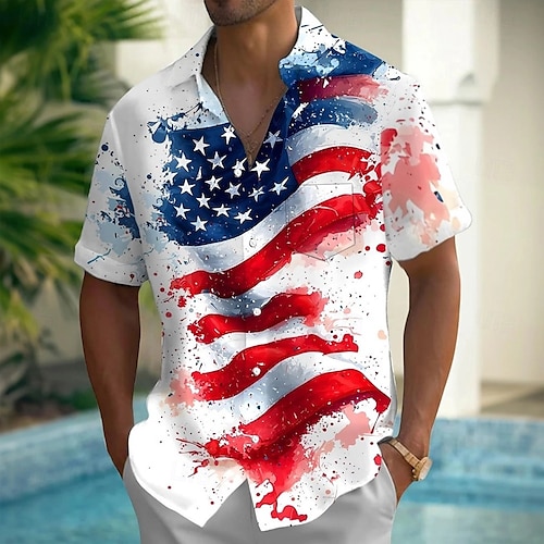  Independence Day Men's American US Flag Patriotic Fourth of July Shirt Summer Shirt Button Up Shirt Short Sleeve Fashion Casual Holiday Summer Spring Turndown 3D Print Collared Shirts Front One Pocket