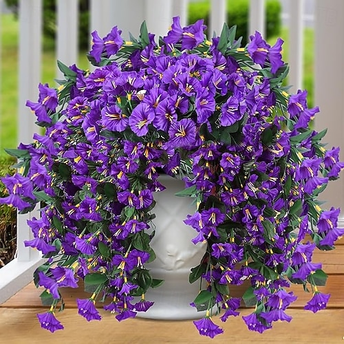  Pachet de 2 flori artificiale false, plante suspendate pentru exterior, decor de primăvară-vară, din mătase artificială, rezistente la UV, viță de vie realistă, pentru verandă, terasă, balcon