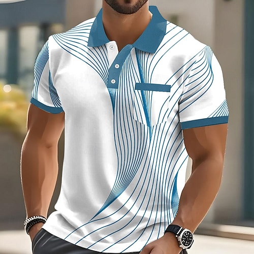  Hombre Geométrico Línea Polo Manga Corta Camisas de polo Camisas con cuello Informal de negocios Exterior Ropa Deportiva Ropa Cotidiana Impresión 3D Botones Verano Negro Rojo Azul Piscina