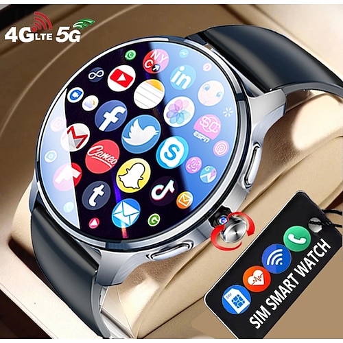 smartwatch met 1,89" amoled-scherm, 4G-sim-ondersteuning, draaibare camera, gps, wifi, bluetooth-oproep, app-download, compatibel met Android