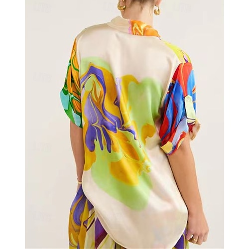  Damen Mode Streetwear Rock-Sets Halbarm Hemdkragen Abstrakt Druck Alltagskleidung Date Grün Sommer Normale Passform