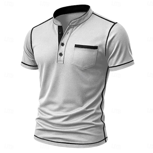  Herre Henly-skjorte T-skjorter Henley Topp Kortermet Helfarge عادي Ensfarget Mote Designer Fritid Knapper Fargeblokk Ren Henley utendørs Avslappet Daglig Sommer Alle årstider Svart Hvit Navyblå