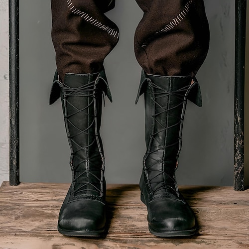 Medieval Renacimiento Zapatos Botas hasta la rodilla Botas planas de jazz Disfraz Hombre Celta Pirata Víspera de Todos los Santos Mascarada Rendimiento LARP Feria Ren Adulto Zapatos