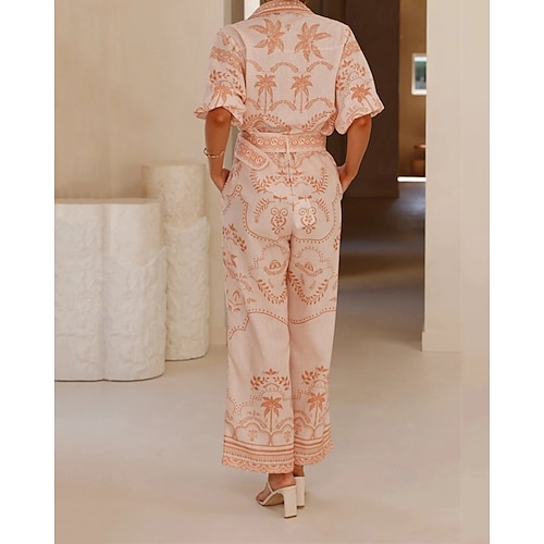  Per donna Moda Streetwear Set di biancheria in cotone Set di Pantaloni Manica Corta Colletto a Camicia Floreale Stampato Abbigliamento quotidiano Data Rosa Blu Estate Vestibilità regolare