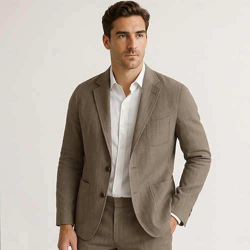  Herre Blazer jakke Bryllup jubileum Fest Sommer Vår Lin Helfarge Enkelt Brystet Enn-knapp Blazer Mørkegrå Svart Navyblå Blå