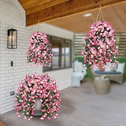  Pachet de 2 flori artificiale false, plante suspendate pentru exterior, decor de primăvară-vară, din mătase artificială, rezistente la UV, viță de vie realistă, pentru verandă, terasă, balcon