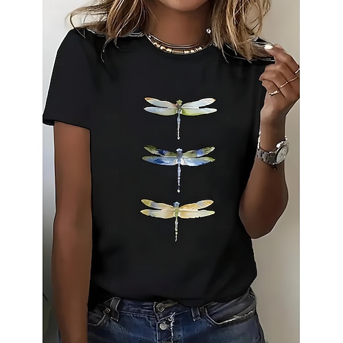  Damen T Shirt Blumen Grafik Tiermotiv Vintage Stilvoll Klassisch Kurzarm Rundhalsausschnitt Normale Oberteile Täglich Druck Schwarz Weiß Sommer Frühling